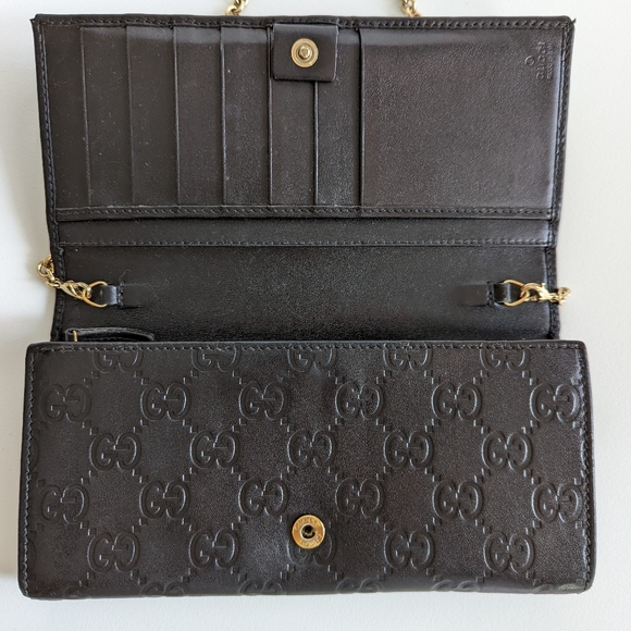 Authentic Gucci Leather Wallet w detachable chains 46"and 18" 7.5x1.5x4" Box Inc - Picture 3 of 11